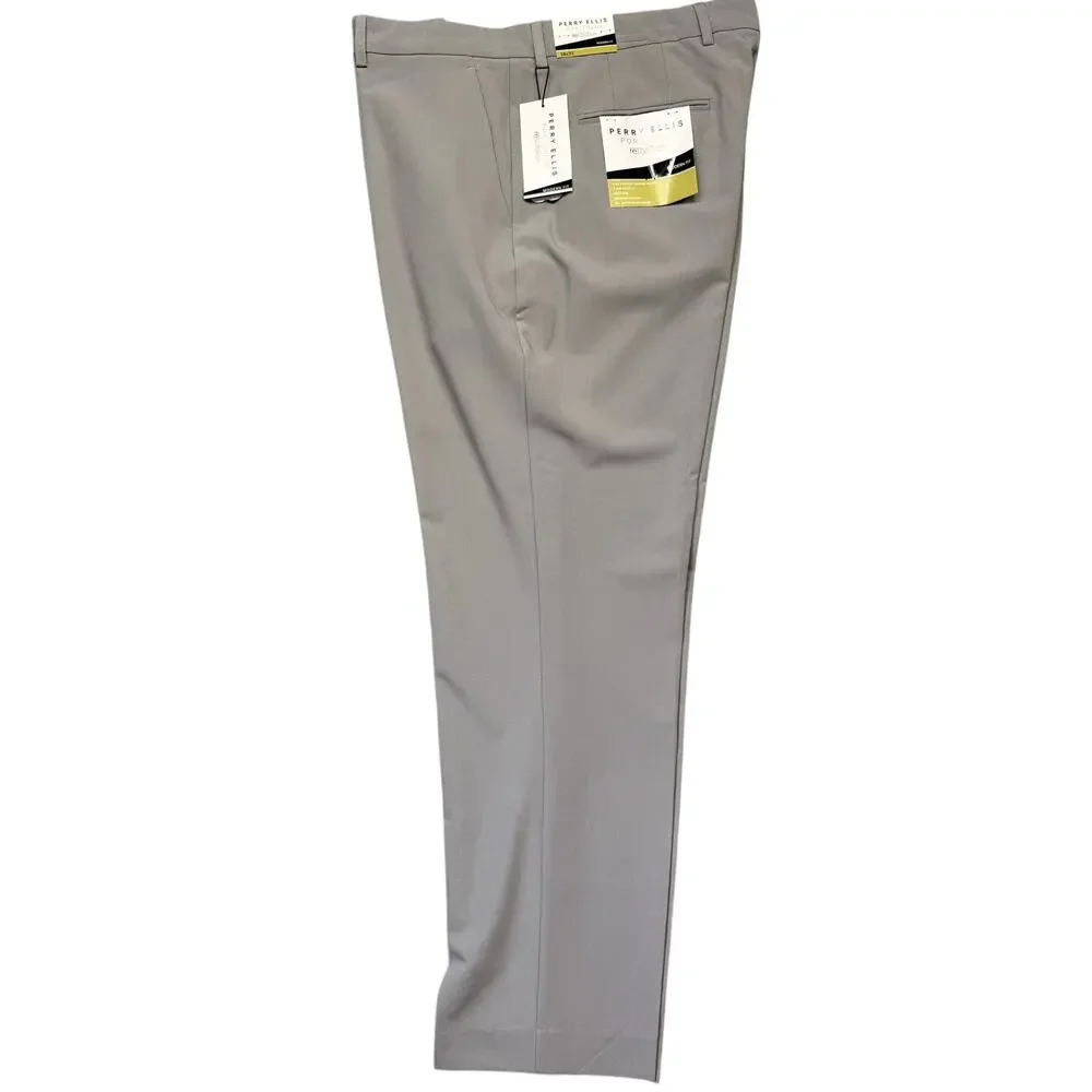 Perry Ellis Portfolio Men's Modern-Fit Stretch Pants Chiseled Stone 38x32 $95